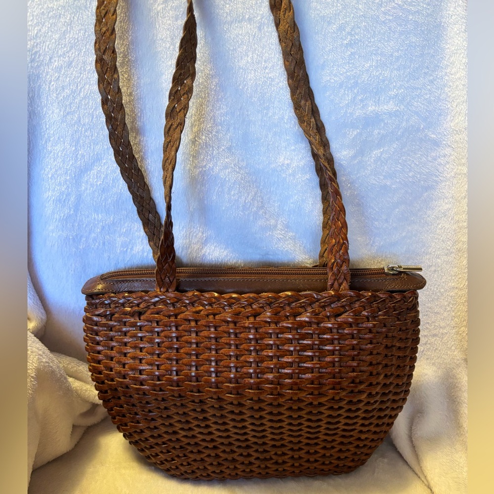 Ellepi Braided Strap Genuine Leather Brown Shoulder Purse